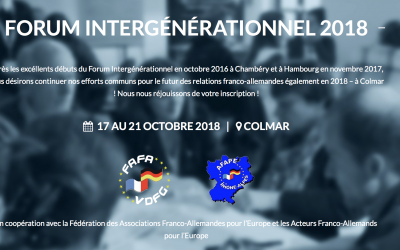 FORUM INTERGÉNÉRATIONNEL 2018 – “Les jeunes et l’Europe de demain” – Inscriptions jusqu&rsquo;au 10 août